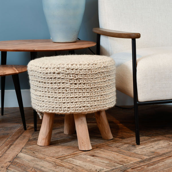 KNITTED STOOL | NATURAL