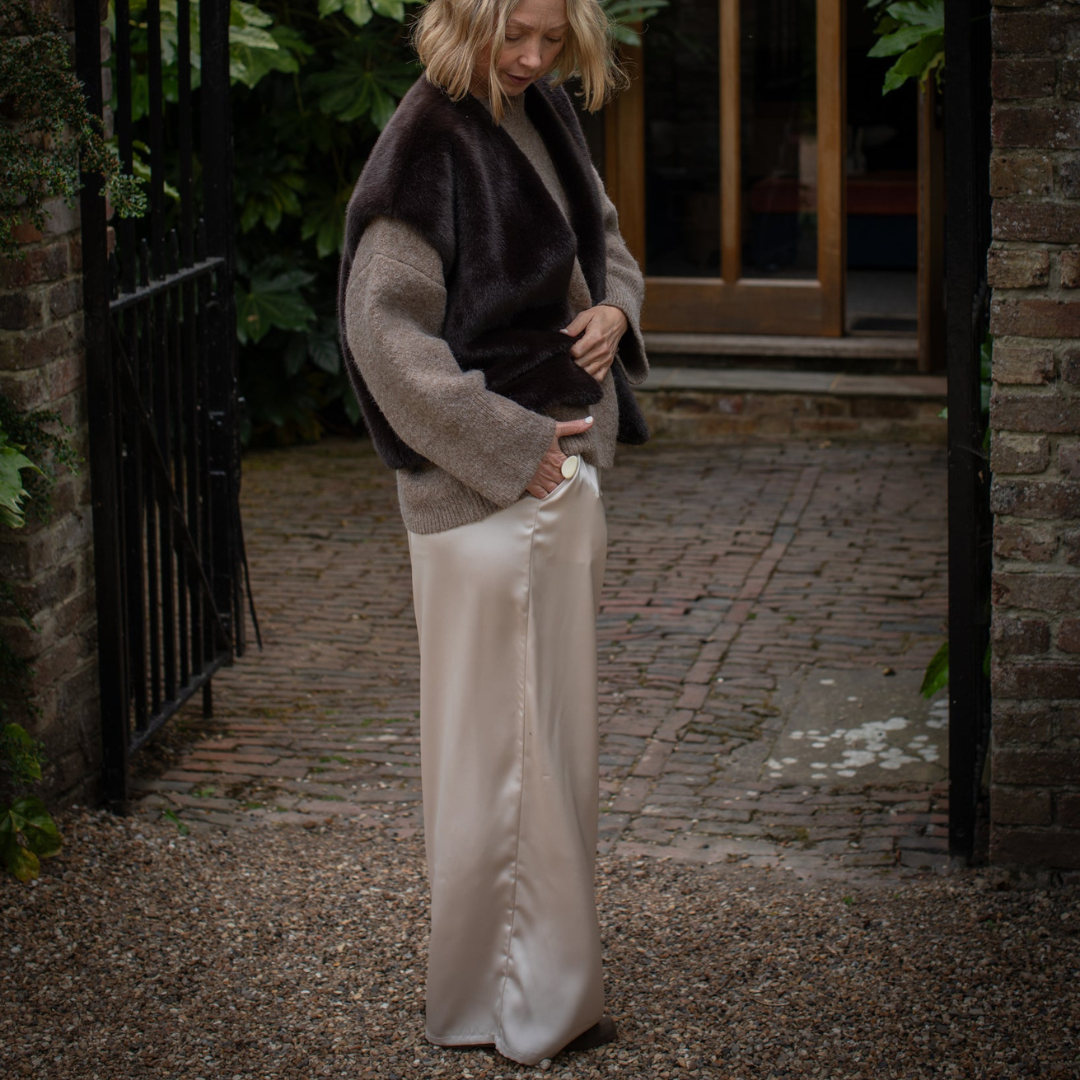 Thea Wide Leg Trousers by Chalk - Champagne
