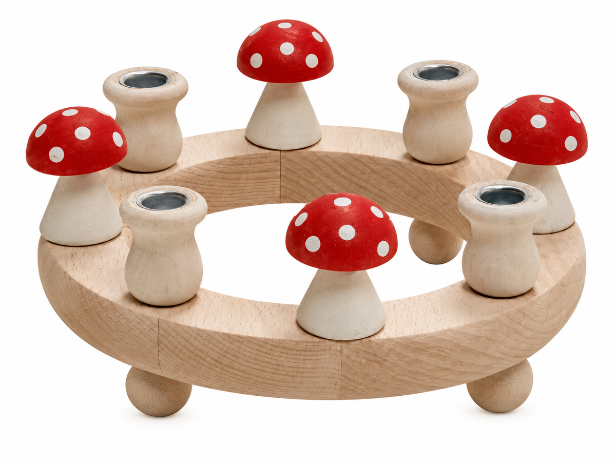 Danish Wooden Candle Ring - Toadstool