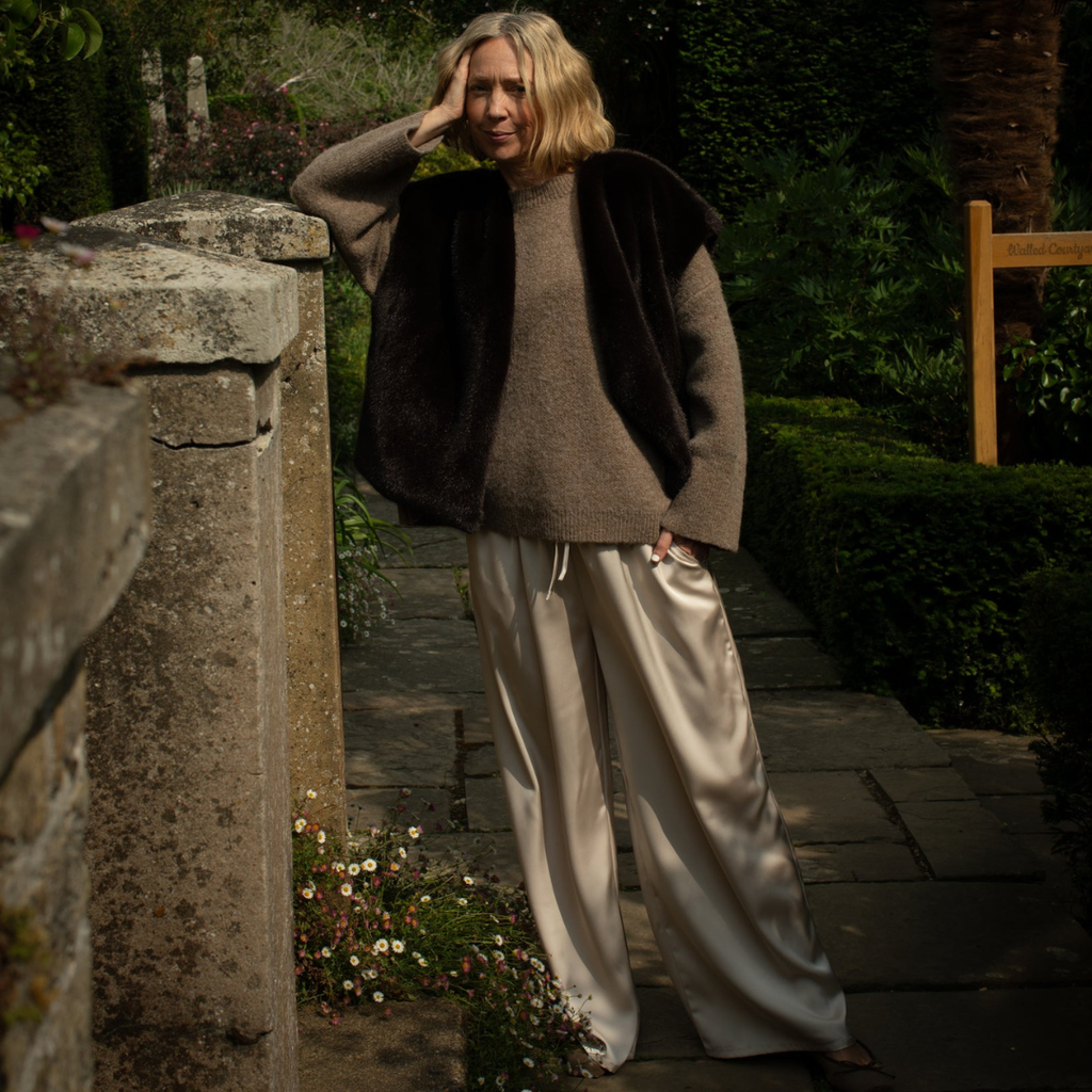 Thea Wide Leg Trousers by Chalk - Champagne