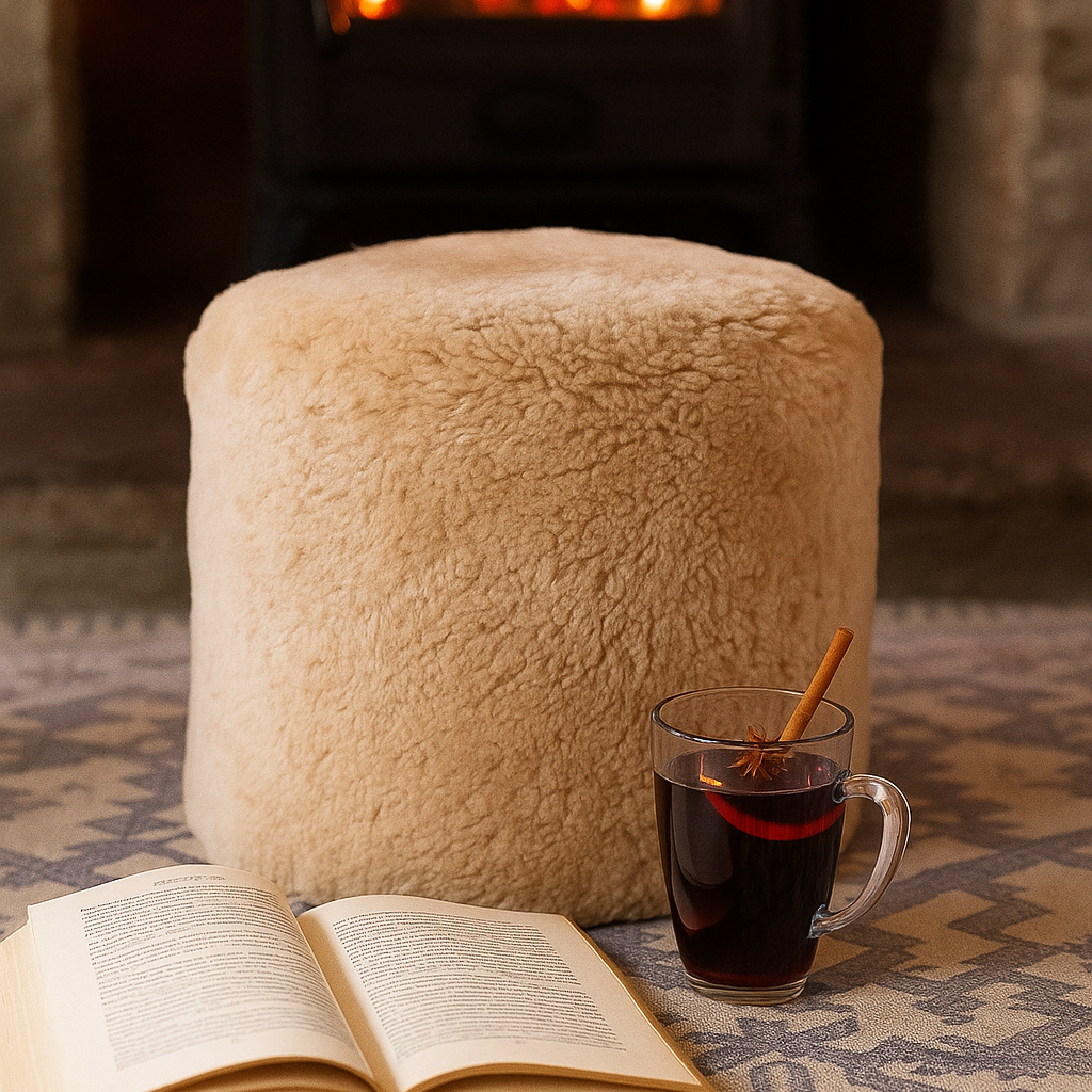 Sheepskin Pouffe - Soft Beige