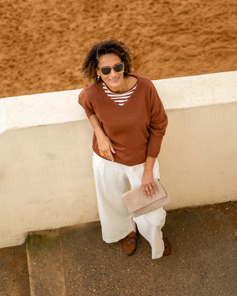 CHALK | REBECCA STRIPE TOP | TOBACCO