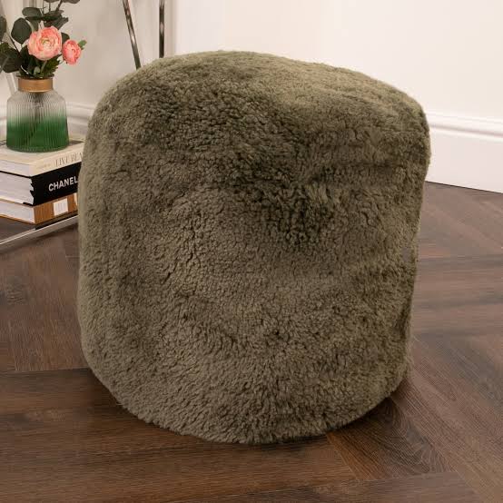 Sheepskin Pouffe - Olive