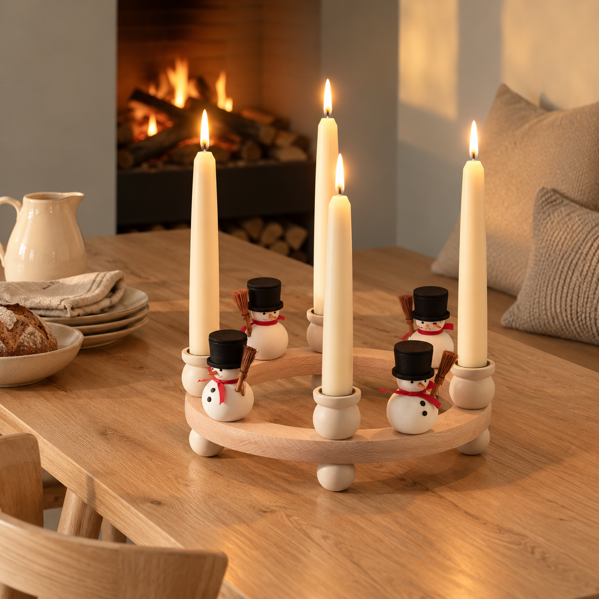 Danish Wooden Candle Ring - Snowman
