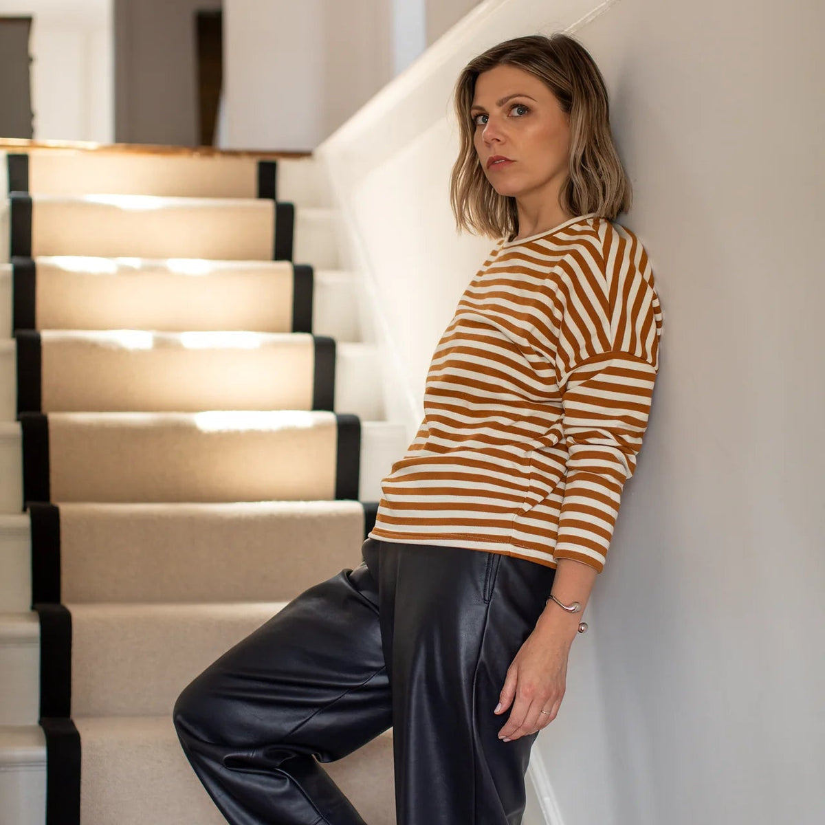 Rebecca Stripe Top By Chalk - Tobacco