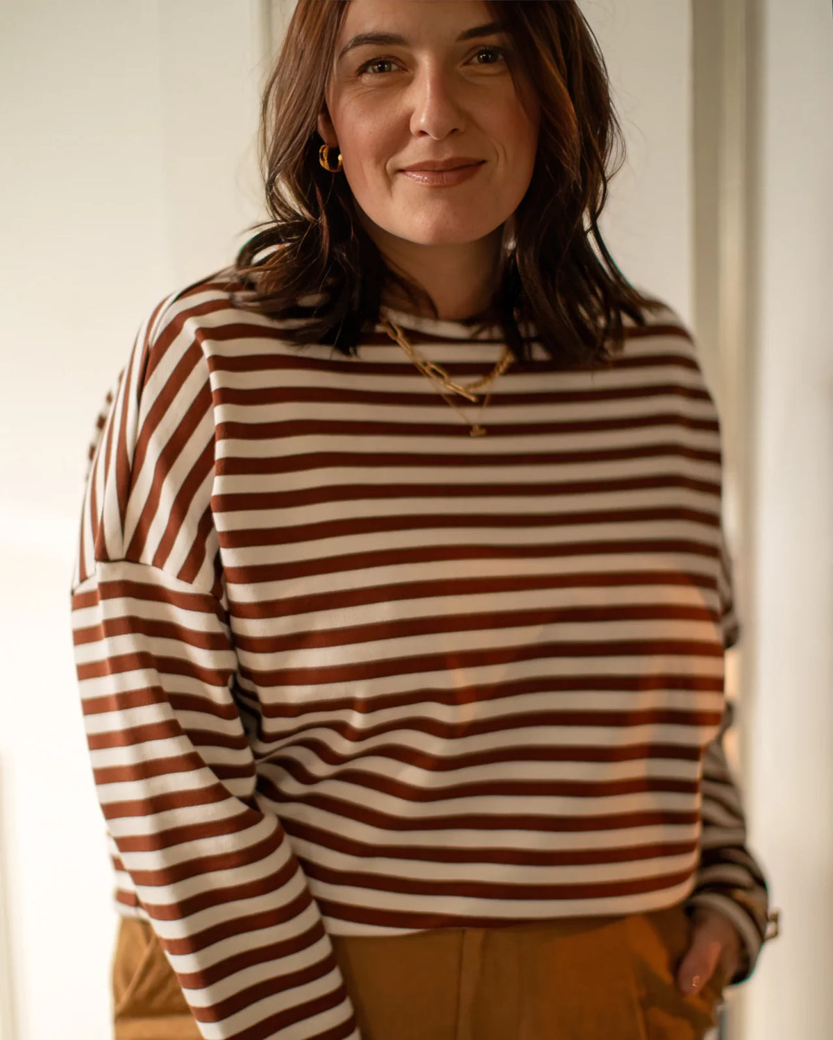 Rebecca Stripe Top By Chalk - Tobacco