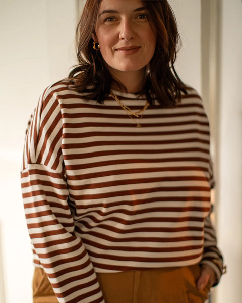 CHALK | REBECCA STRIPE TOP | TOBACCO
