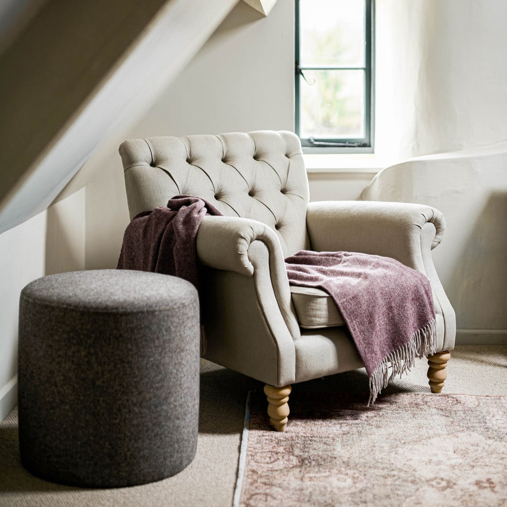 Farleigh - Round Wool Pouffe - Truffle