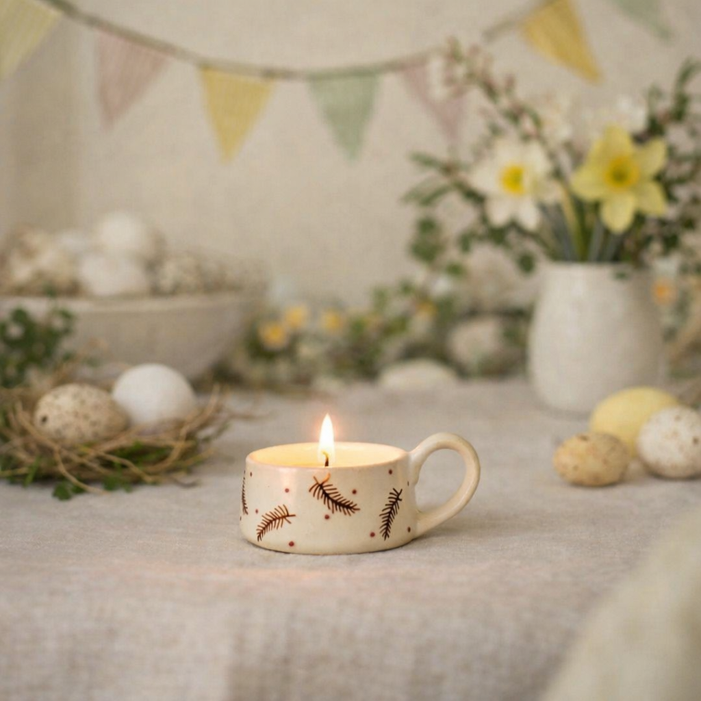 Hand Painted Tea Light Holder - Feather
