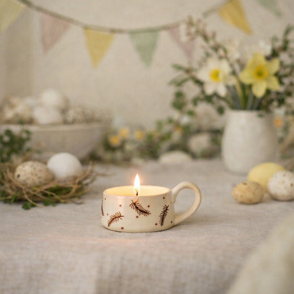 HAND PAINTED TEA LIGHT HOLDER | FEATHER