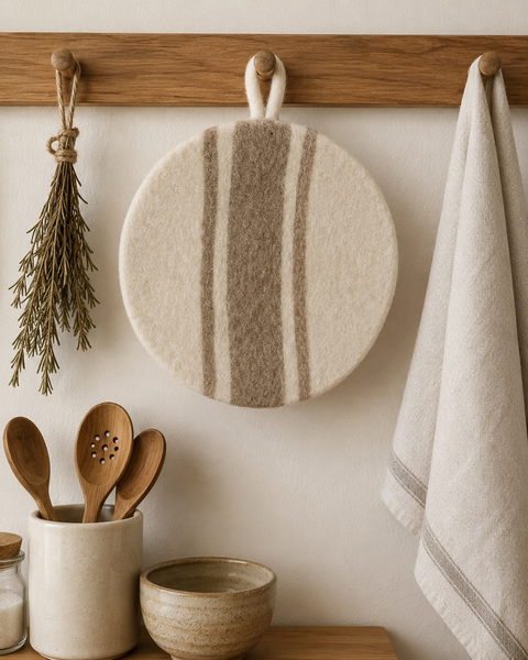 CARBIS BAY | FELT TRIVET | STRIPED TRUFFLE