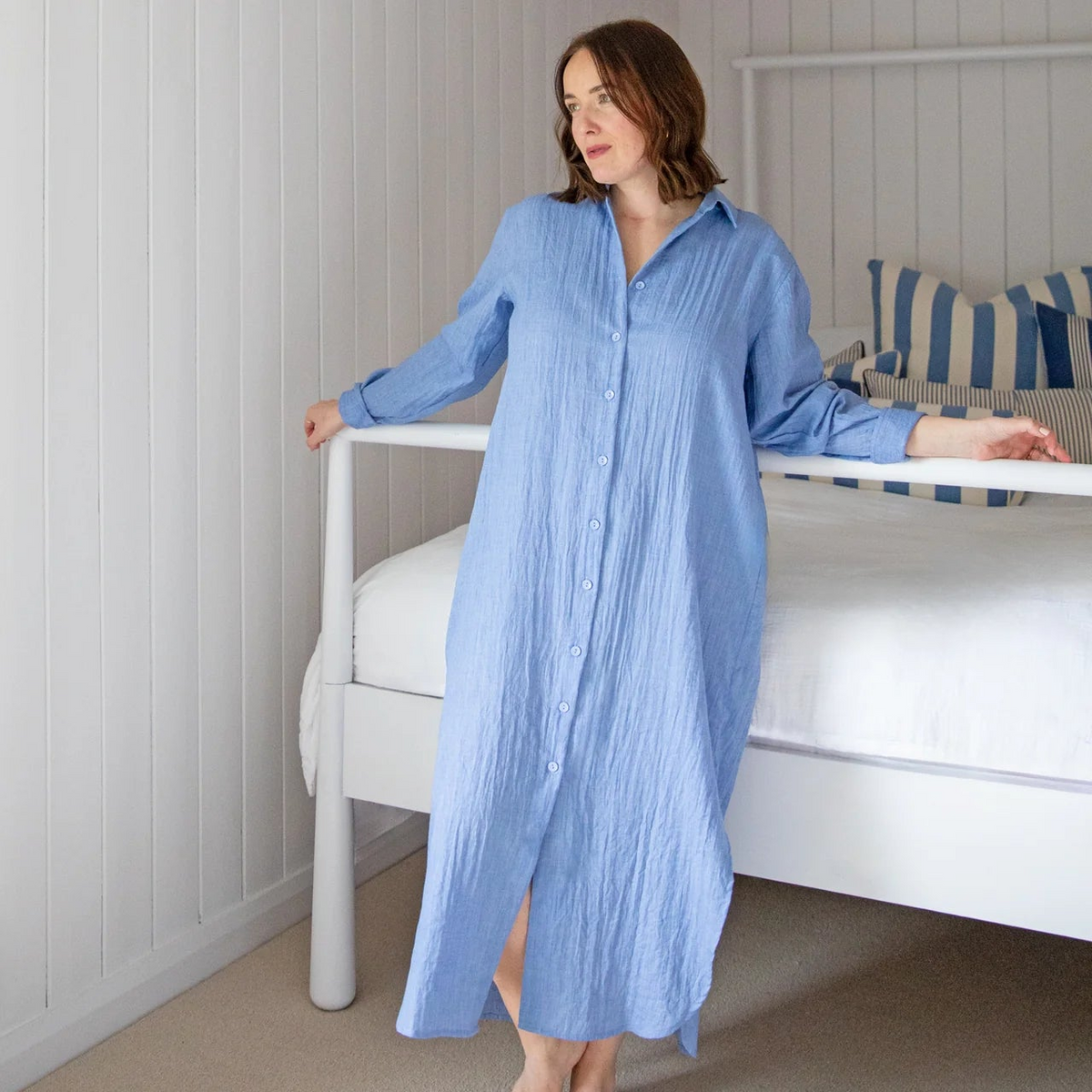 Sarah Linen Dress by Chalk - Sky Blue