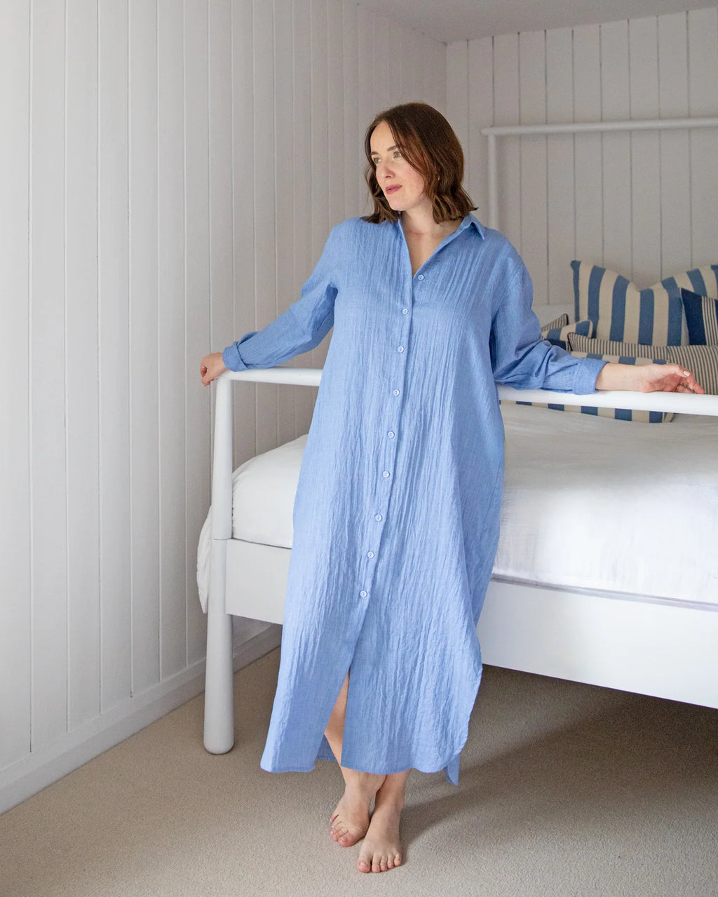 Sarah Linen Dress by Chalk - Sky Blue