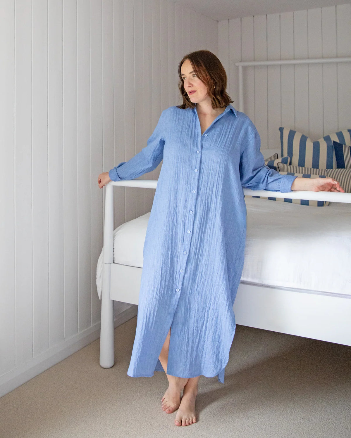 Sarah Linen Dress by Chalk - Sky Blue