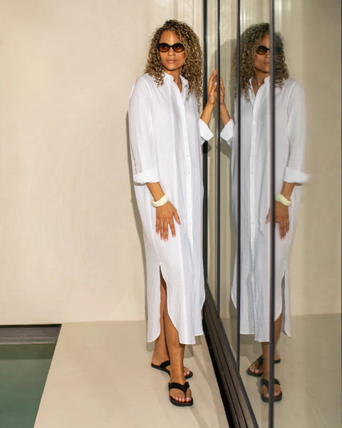 CHALK | SARAH LINEN DRESS | WHITE