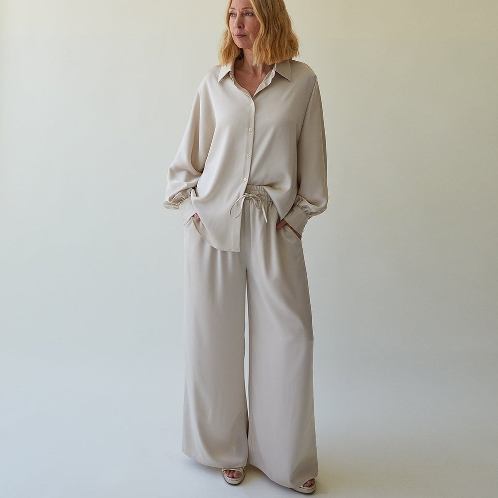 Thea Wide Leg Trousers by Chalk - Champagne