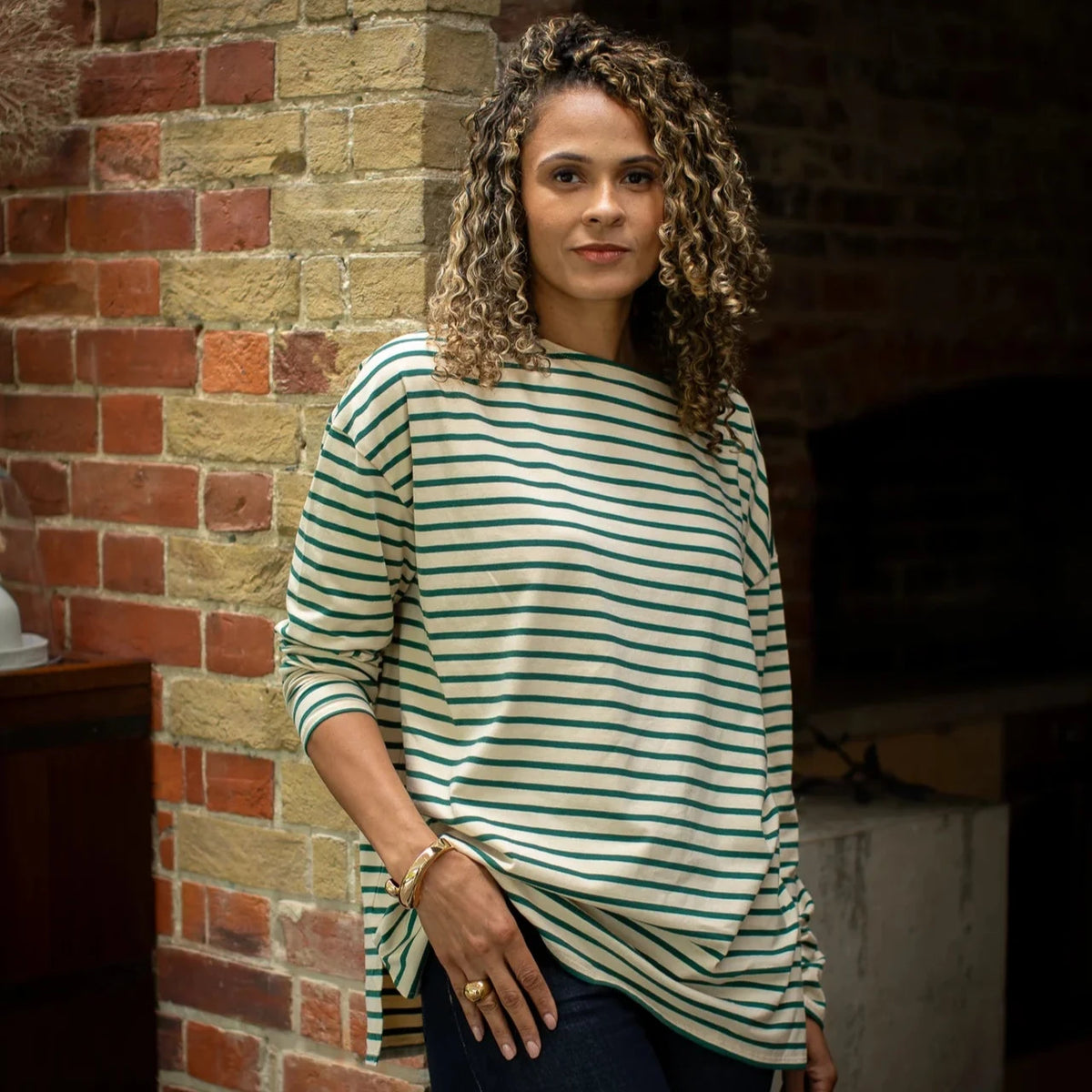 Bryony Stripe Top by Chalk - Evergreen