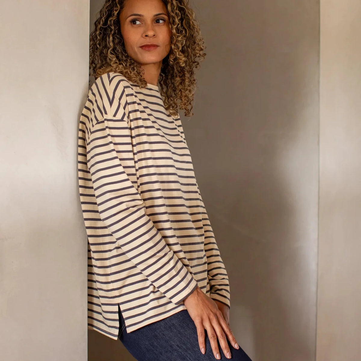Bryony Stripe Top by Chalk - Grey