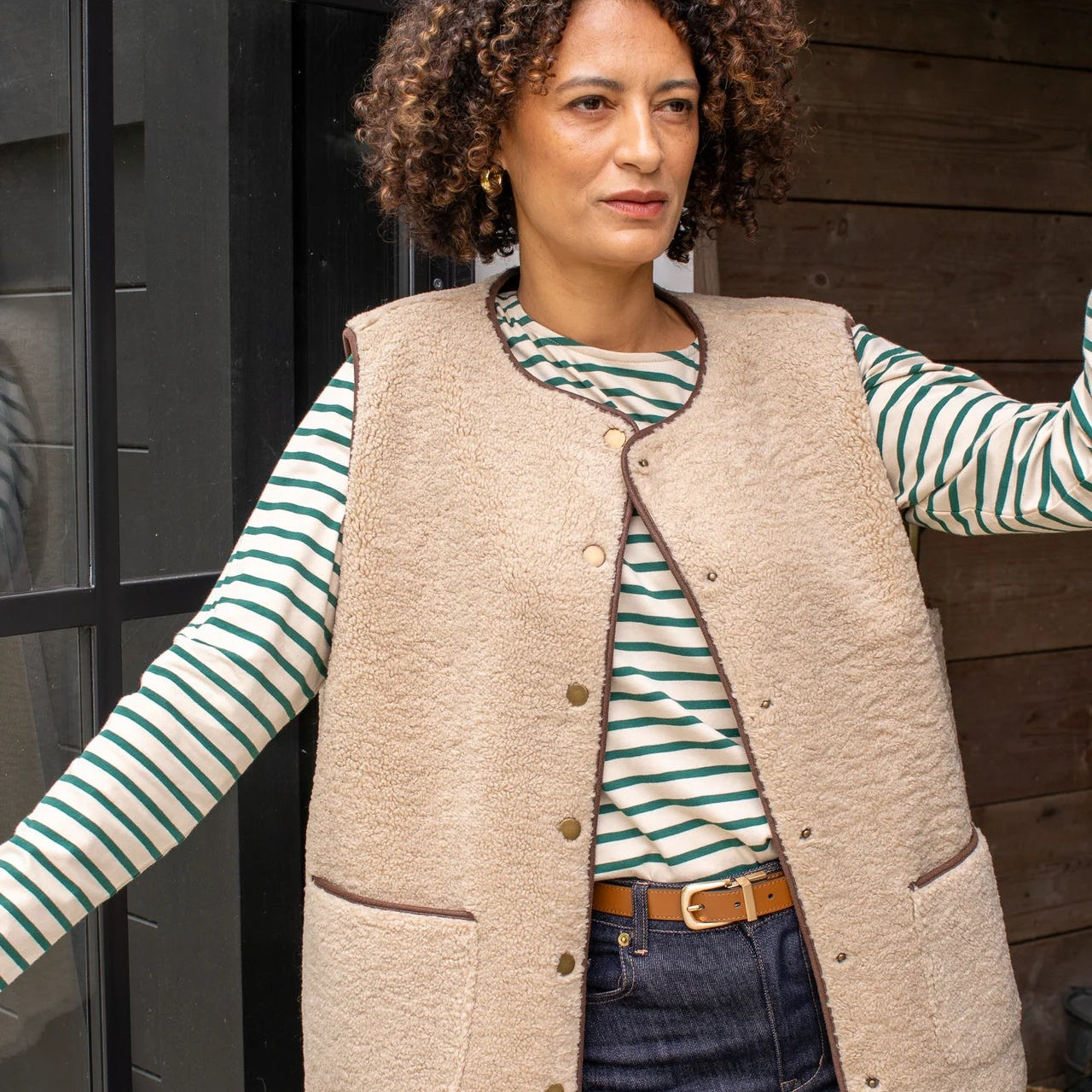 CHALK | FLEUR STRIPE TOP | EVERGREEN