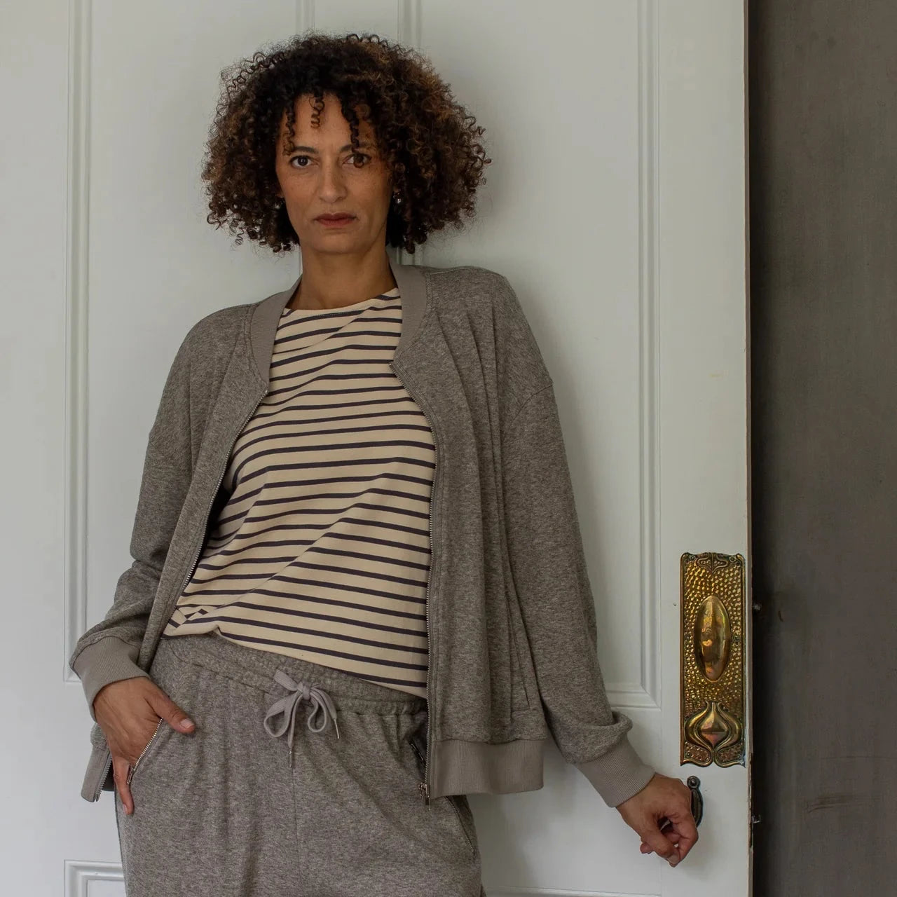 Fleur Stripe Top by Chalk - Grey