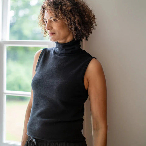 CHALK | POSY ROLL NECK TOP | BLACK