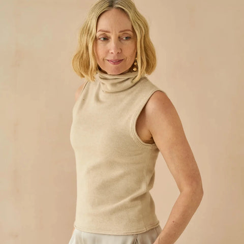 CHALK | POSY ROLL NECK TOP | LIGHT STONE