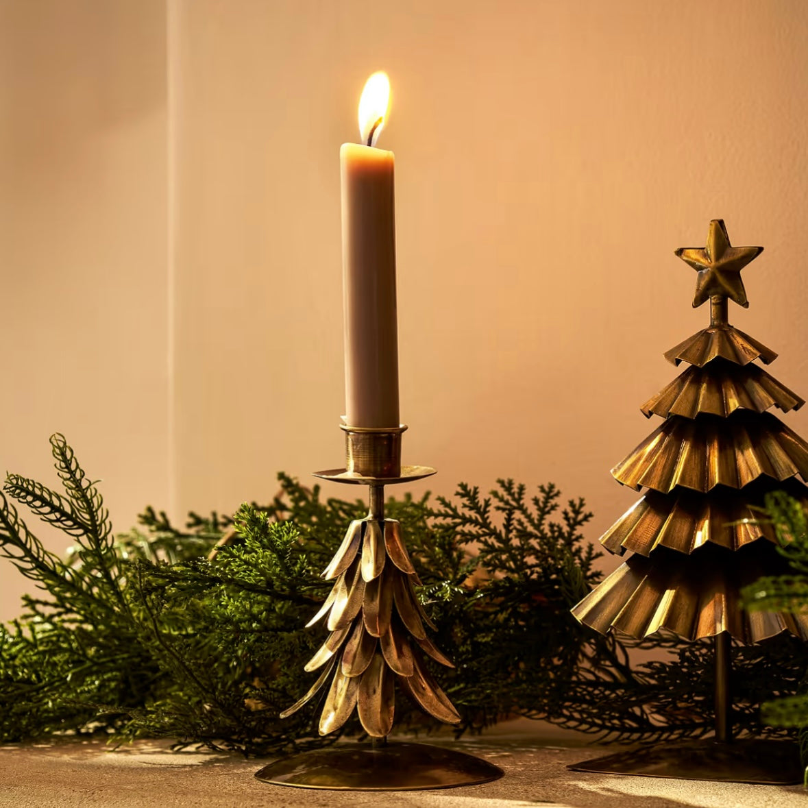 CASTLE COMBE | BRASS TREE DINNER CANDLE HOLDER | SMALL