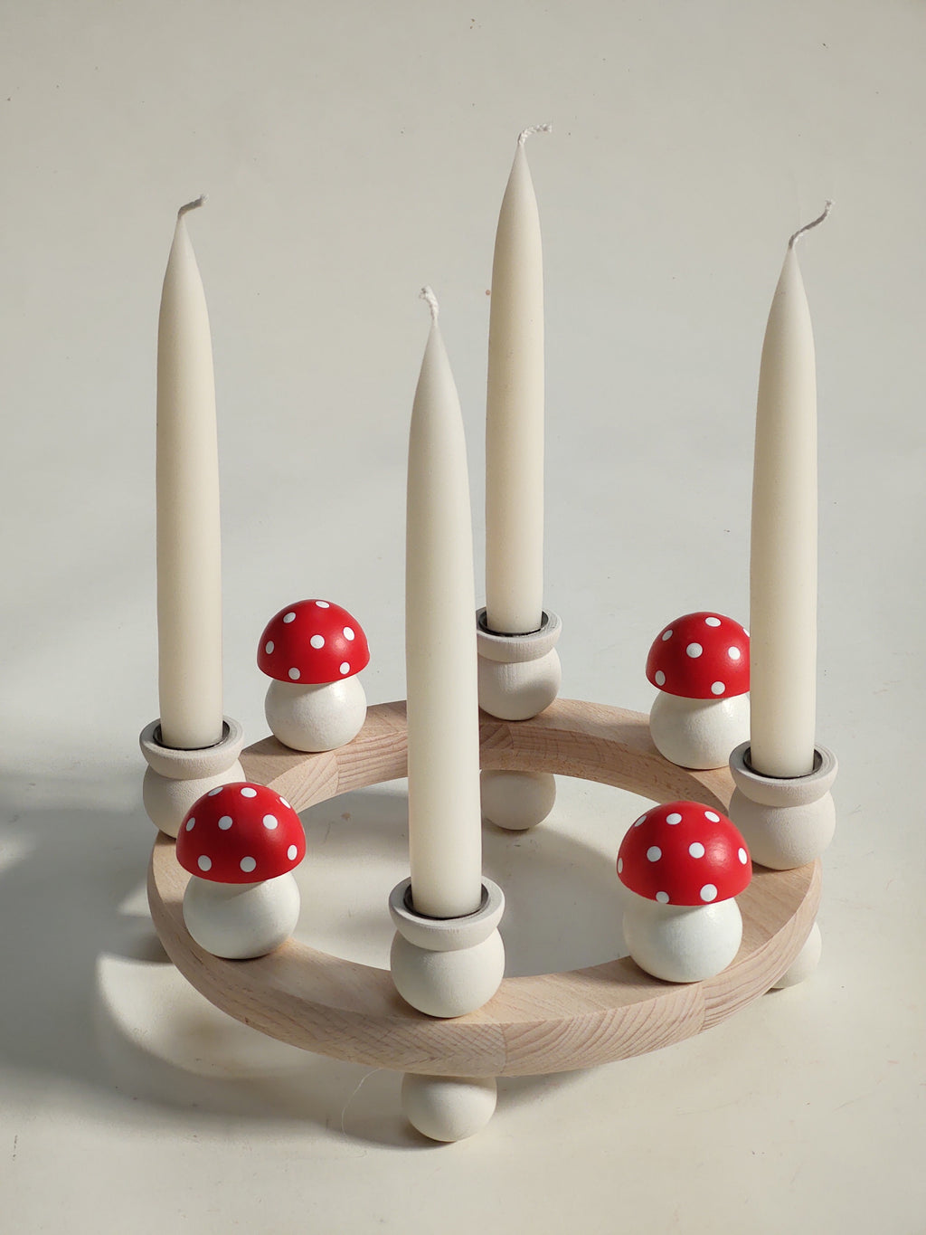 Danish Wooden Candle Ring - Toadstool