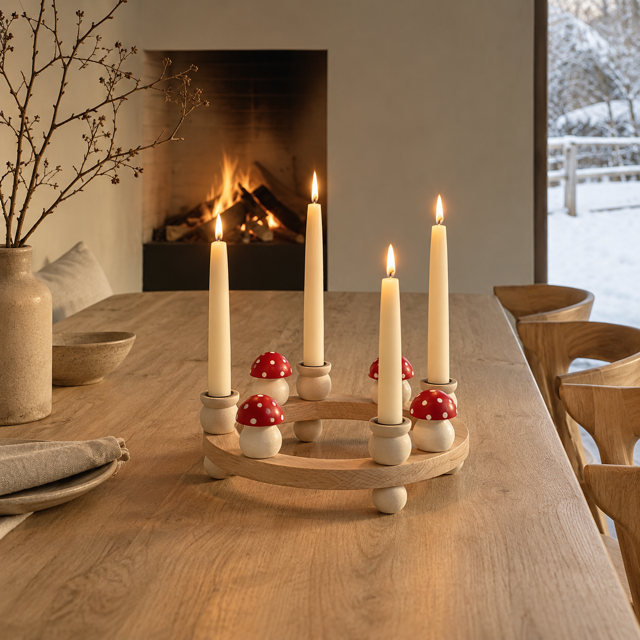 Danish Wooden Candle Ring - Toadstool